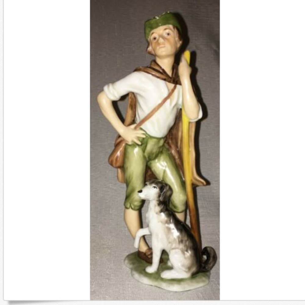 AK Kaiser Handpainted Porcelain Figurine Man Dog